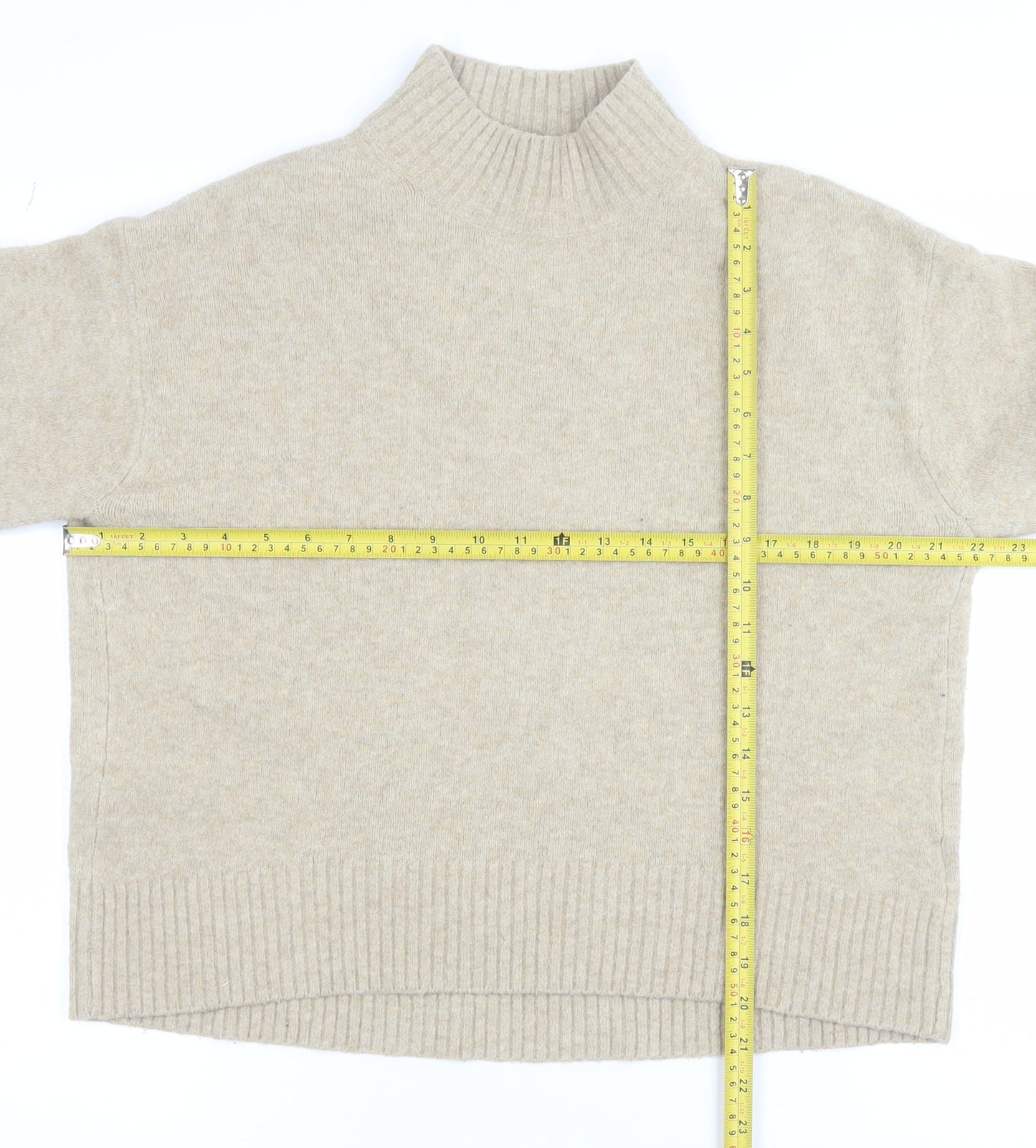 Uniqlo Womens Beige Mock Neck Long Sleeve Pullover Jumper Size S