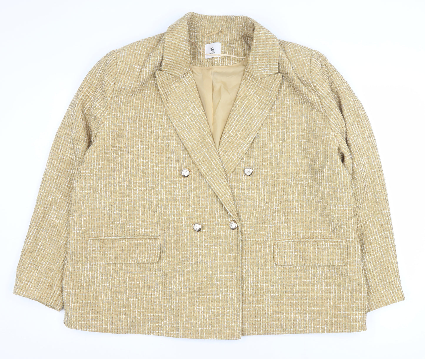 Tu Women Beige Check Blazer Size 20 Tweed Lined Jacket