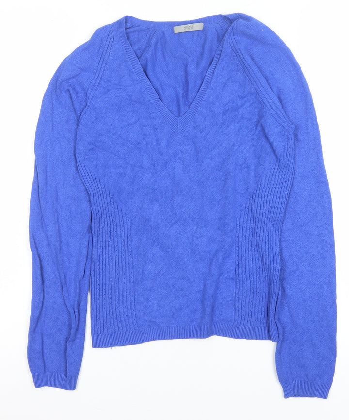 Marks and Spencer Women Blue V-Neck Long Sleeve Pullover Jumper Size 12