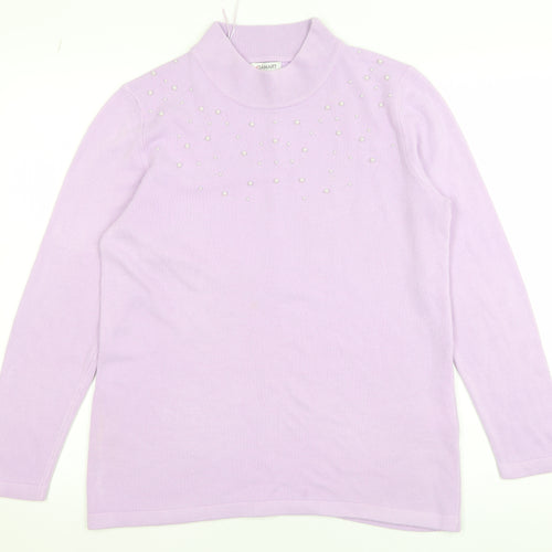 Damart Women's Purple Beaded Mock Neck Knit Jumper Size M