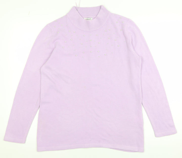 Damart Women's Purple Beaded Mock Neck Knit Jumper Size M