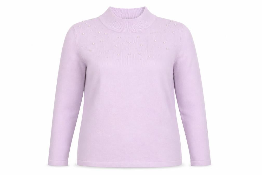 Front view of Damart Women's Purple Beaded Mock Neck Knit Jumper, size M