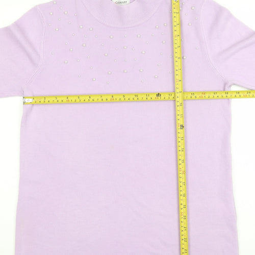 Damart Women's Purple Beaded Mock Neck Knit Jumper Size M