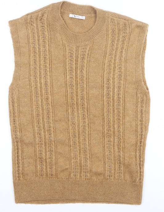 Tu Woman Beige Cable-Knit Sleeveless Vest Jumper Size 8