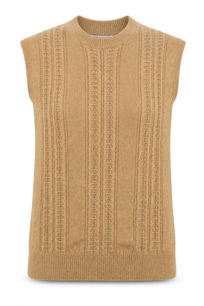 Tu Woman Beige Cable-Knit Sleeveless Vest Jumper Size 8