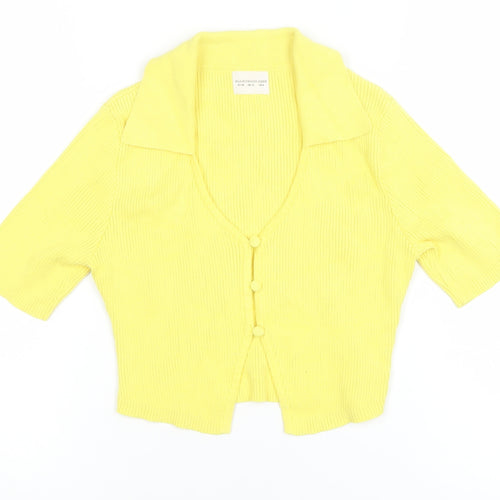 Glamorous Care Women's Yellow Cropped Button-Up Knit Top UK 10