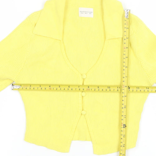 Glamorous Care Women's Yellow Cropped Button-Up Knit Top UK 10