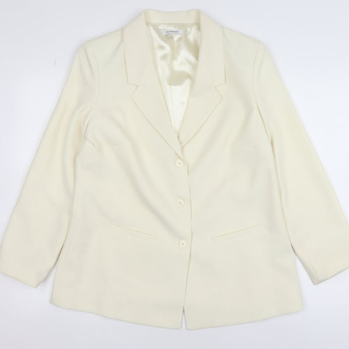 Damart Womens Ivory Single-Breasted Blazer Size 14 Polyester Jacket