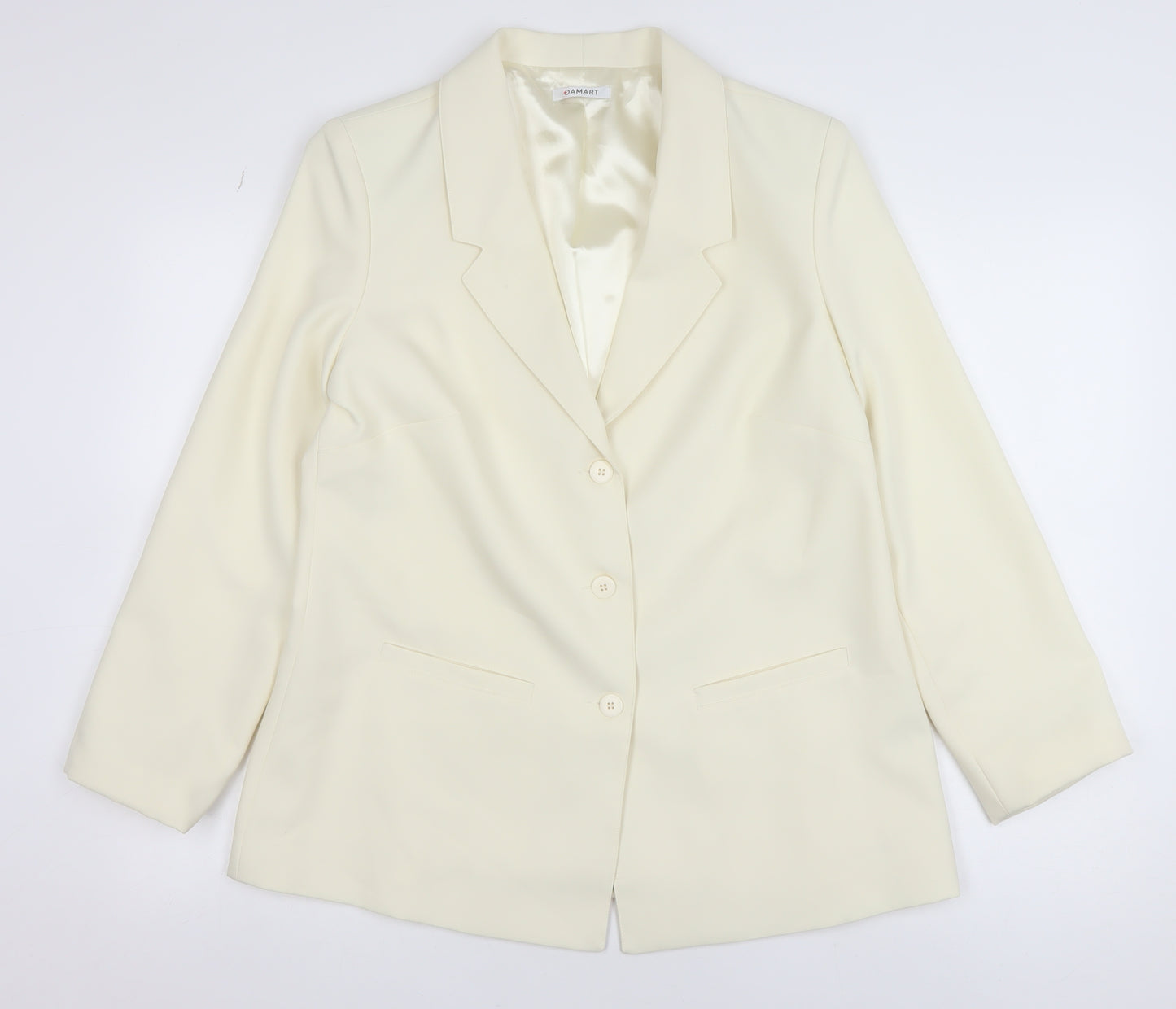 Damart Womens Ivory Single-Breasted Blazer Size 14 Polyester Jacket