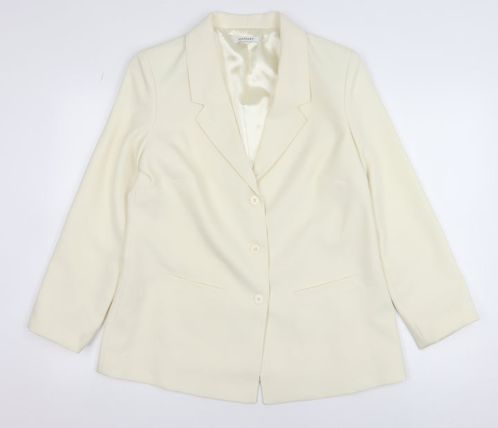 Damart Womens Ivory Single-Breasted Blazer Size 14 Polyester Jacket