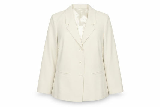 Front view of Damart women’s ivory single-breasted blazer, size UK 14, polyester jacket