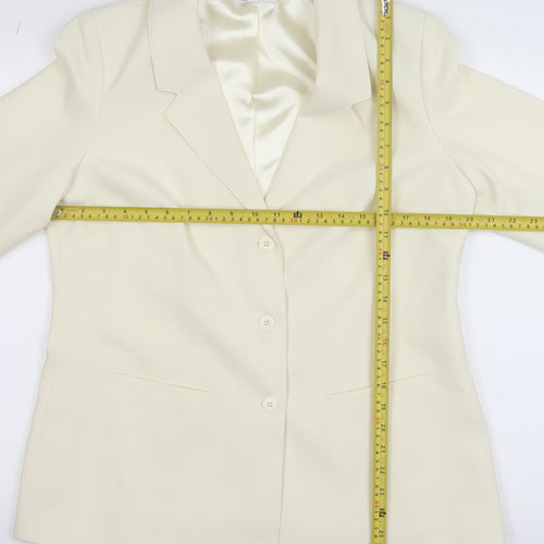 Damart Womens Ivory Single-Breasted Blazer Size 14 Polyester Jacket