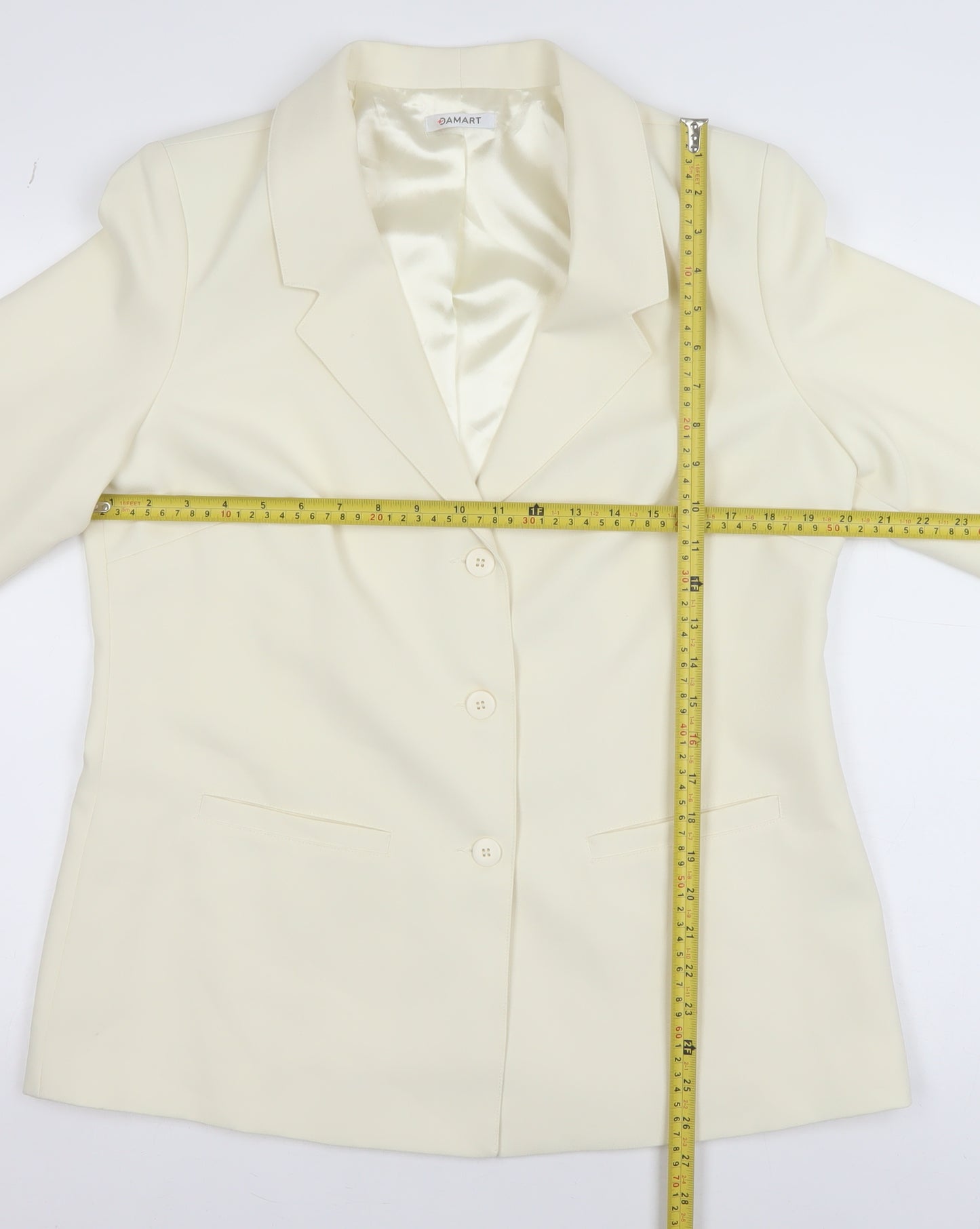 Damart Womens Ivory Single-Breasted Blazer Size 14 Polyester Jacket