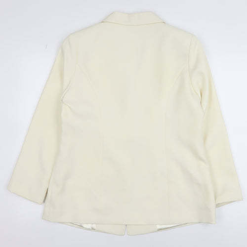 Damart Womens Ivory Single-Breasted Blazer Size 14 Polyester Jacket