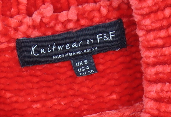 F&F Women’s Red Roll Neck Chunky Knit Jumper Size 8