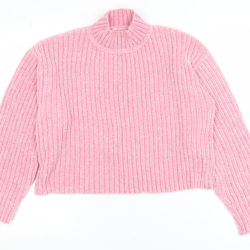 Pep&Co Women’s Pink Mock Neck Ribbed Pullover Jumper Size S 8-10