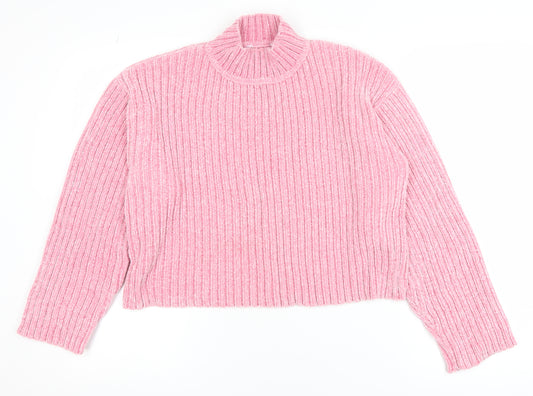 Pep&Co Women’s Pink Mock Neck Ribbed Pullover Jumper Size S 8-10