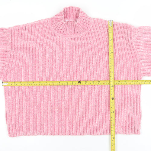 Pep&Co Women’s Pink Mock Neck Ribbed Pullover Jumper Size S 8-10