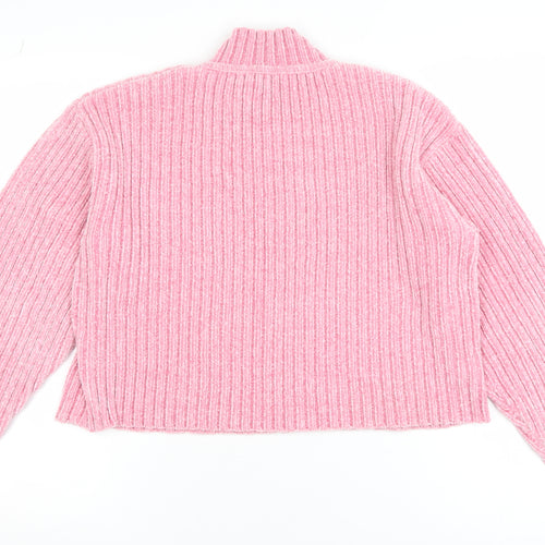 Pep&Co Women’s Pink Mock Neck Ribbed Pullover Jumper Size S 8-10