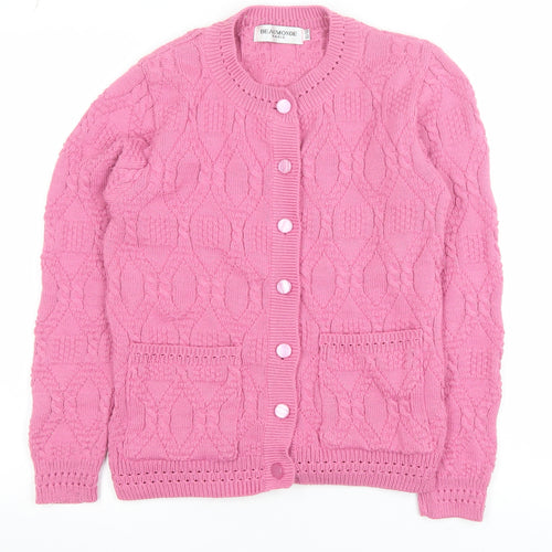 Beaumonde Girls Pink Cable Knit Button Cardigan 10-12 Years Polyester Blend