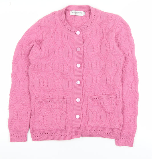 Beaumonde Girls Pink Cable Knit Button Cardigan 10-12 Years Polyester Blend