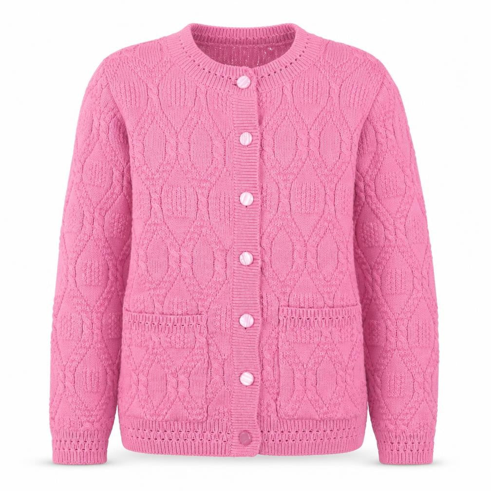 Beaumonde Girls Pink Cable Knit Button Cardigan 10-12 Years Polyester Blend
