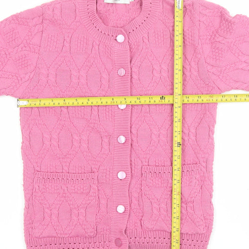 Beaumonde Girls Pink Cable Knit Button Cardigan 10-12 Years Polyester Blend