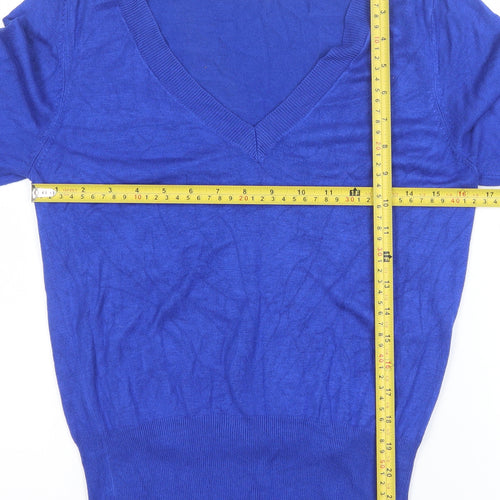 Select Women's Blue V-Neck 3/4 Sleeve Pullover Jumper Size 12