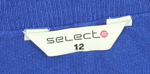 Select Women's Blue V-Neck 3/4 Sleeve Pullover Jumper Size 12