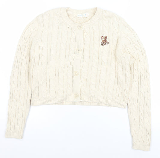 Primark Womens Beige Teddy Bear Cable Knit Cardigan Size S