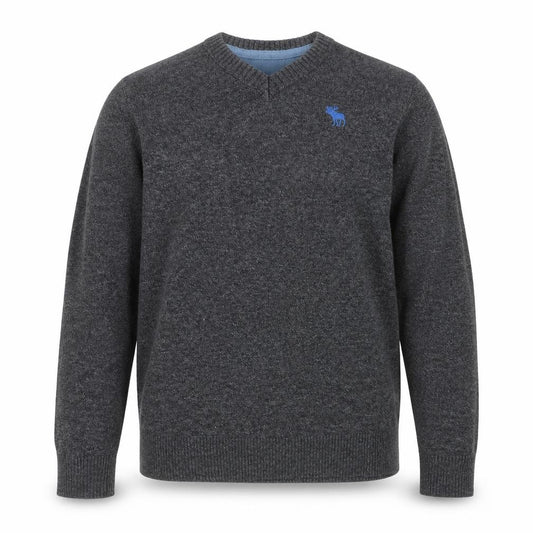 Front view of Abercrombie & Fitch Kids boys’ grey v-neck jumper xl/16 cotton blend