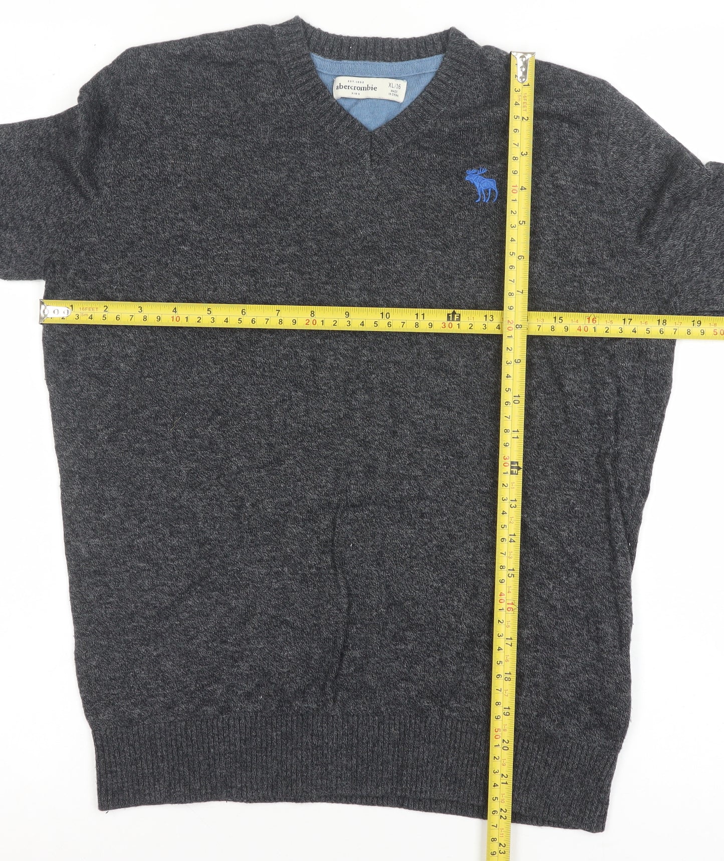 Abercrombie Kids Boys Grey V-Neck Jumper XL/16 Cotton Blend