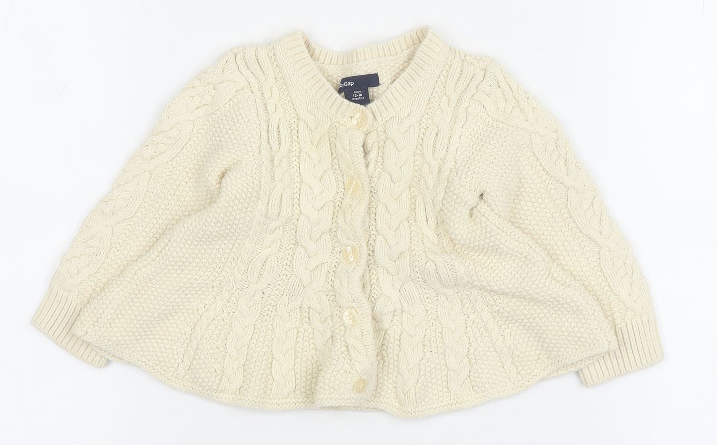 Gap Baby Ivory Cable Knit Cotton Cardigan 12-18 Months Unisex