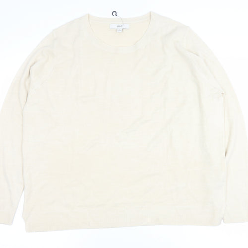 Marks and Spencer Women Beige Acrylic Crew Neck Long Sleeve Jumper Size 20