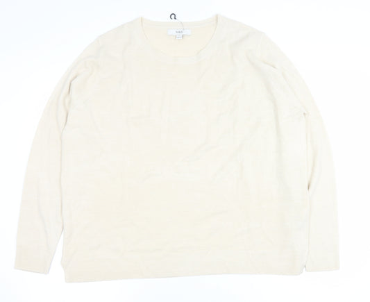 Marks and Spencer Women Beige Acrylic Crew Neck Long Sleeve Jumper Size 20