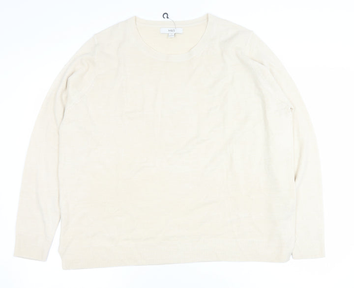 Marks and Spencer Women Beige Acrylic Crew Neck Long Sleeve Jumper Size 20