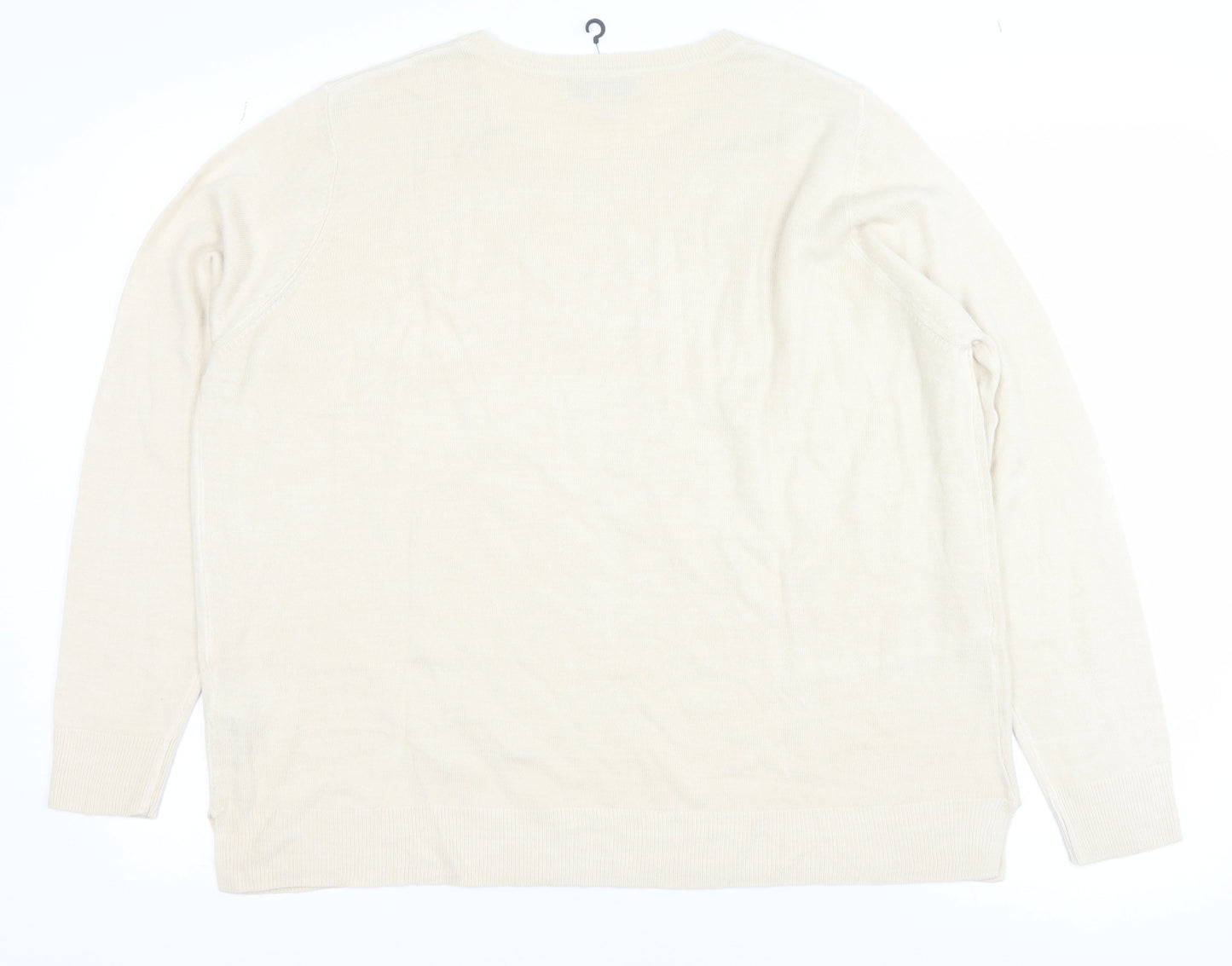 Marks and Spencer Women Beige Acrylic Crew Neck Long Sleeve Jumper Size 20