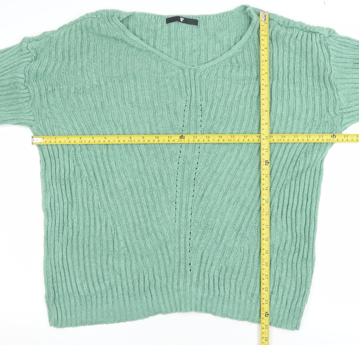 Very Women Green Ribbed V-Neck Pullover Jumper Size 16