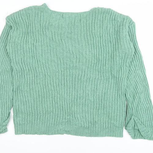 Very Women Green Ribbed V-Neck Pullover Jumper Size 16