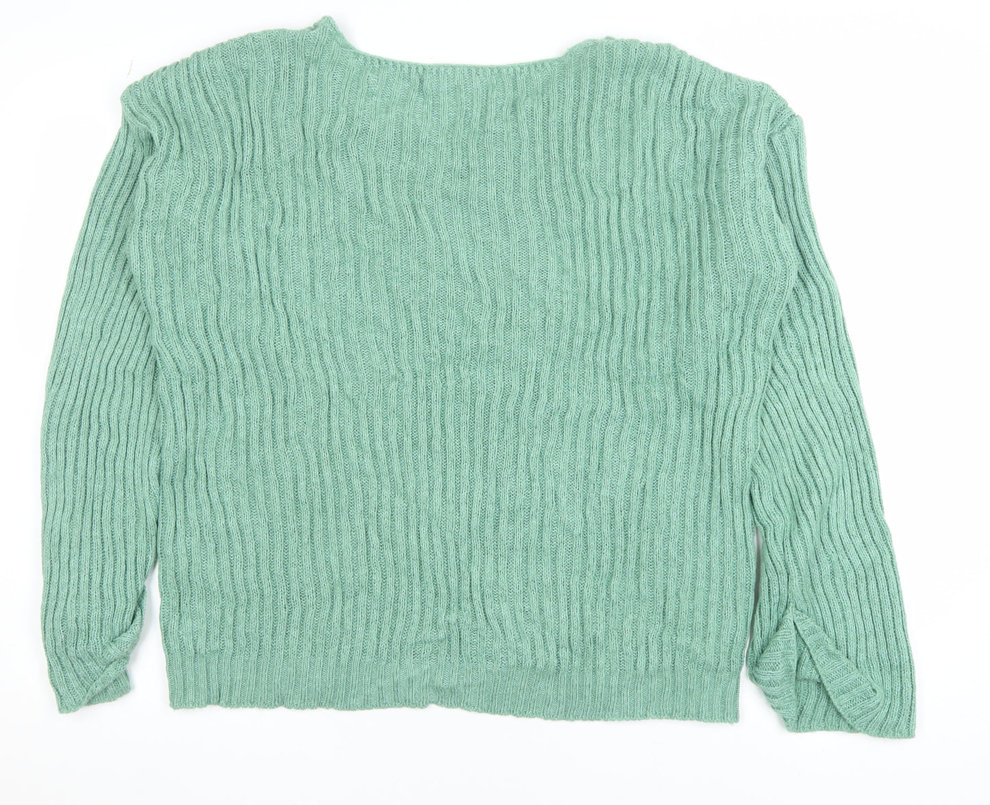 Very Women Green Ribbed V-Neck Pullover Jumper Size 16