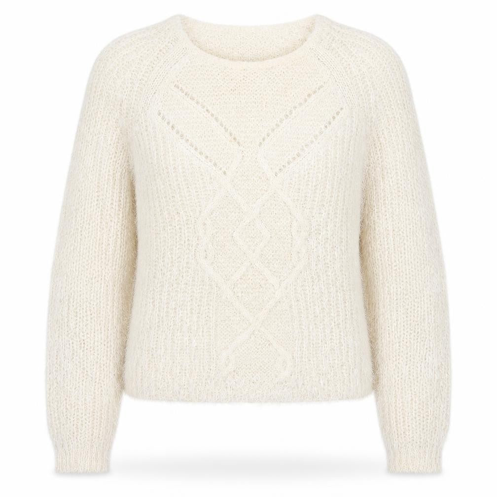 Front view of Marks & Spencer Women’s Ivory Cable-Knit jumper, size UK 14
