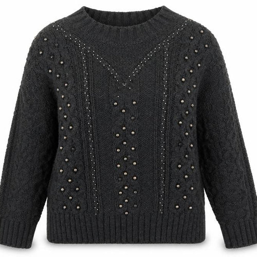 H&M Women Black Beaded Cable Knit High Neck Jumper Size 12