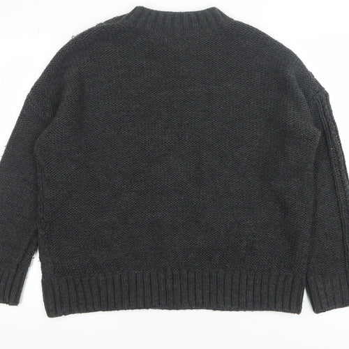 H&M Women Black Beaded Cable Knit High Neck Jumper Size 12