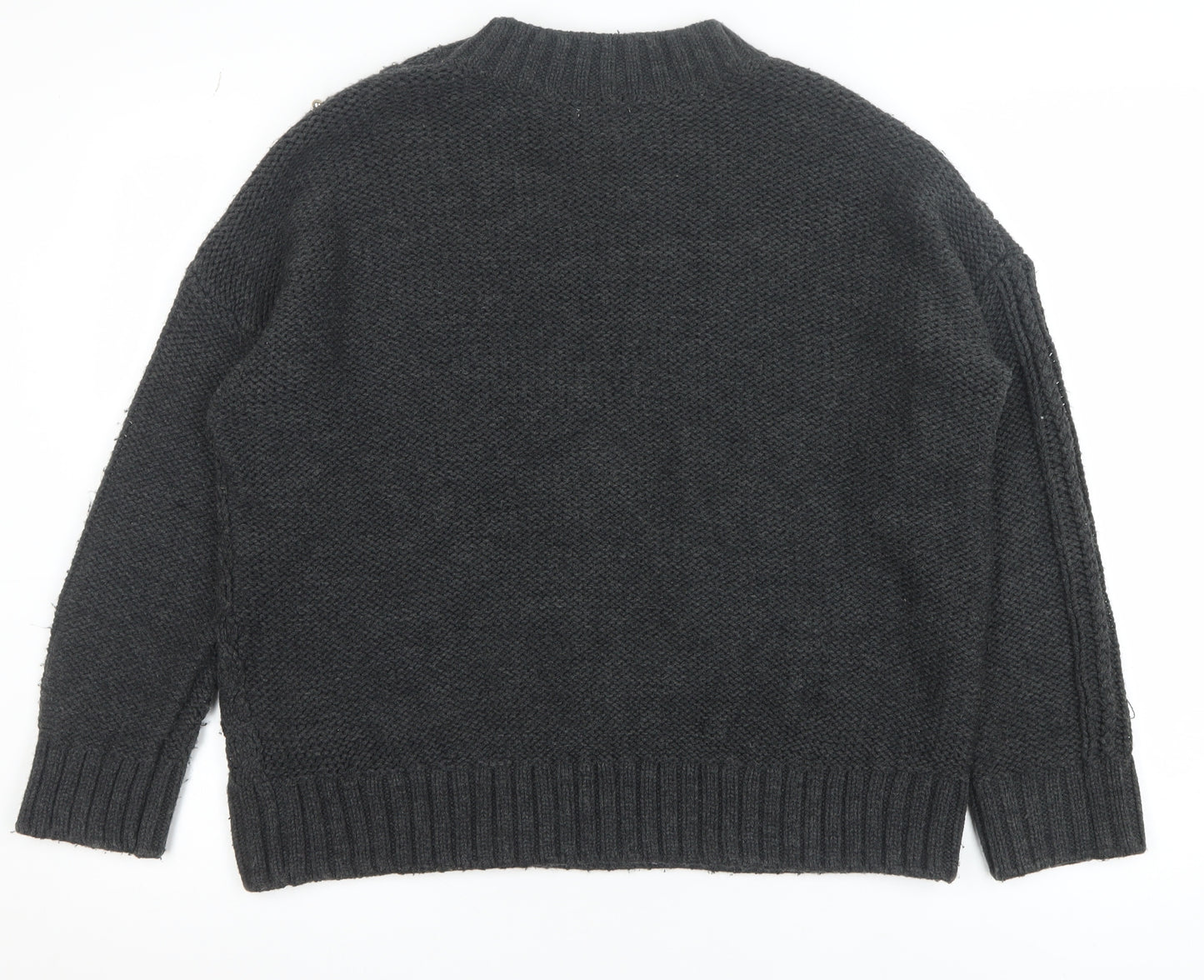 H&M Women Black Beaded Cable Knit High Neck Jumper Size 12