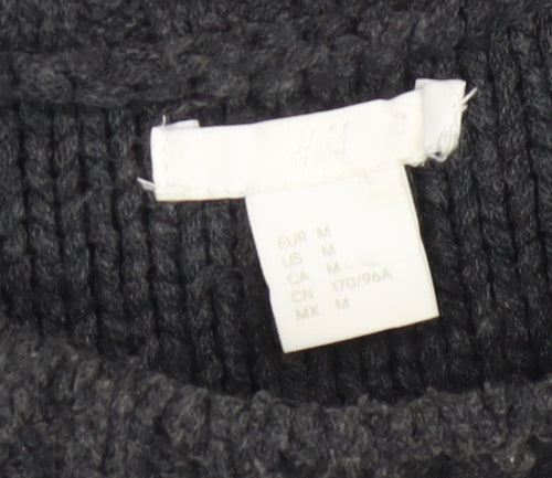 H&M Women Black Beaded Cable Knit High Neck Jumper Size 12