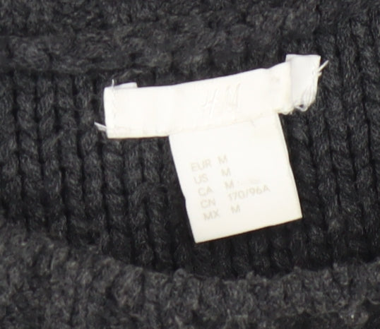 H&M Women Black Beaded Cable Knit High Neck Jumper Size 12