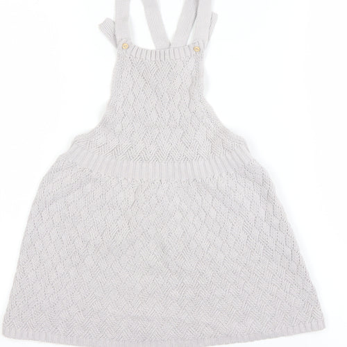 H&M Girls Ivory Knit Cotton Pinafore Dress 24 Months Button Straps
