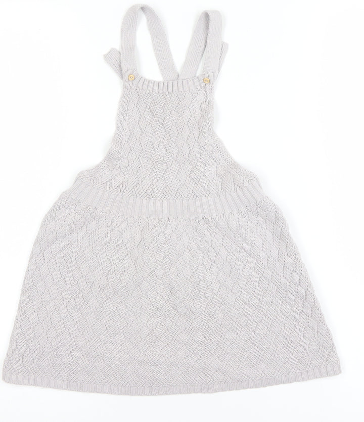 H&M Girls Ivory Knit Cotton Pinafore Dress 24 Months Button Straps