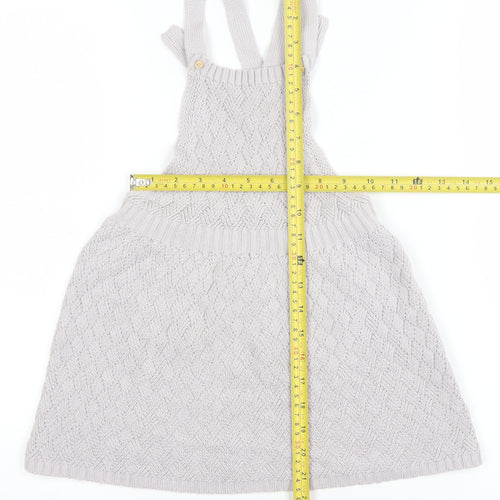 H&M Girls Ivory Knit Cotton Pinafore Dress 24 Months Button Straps