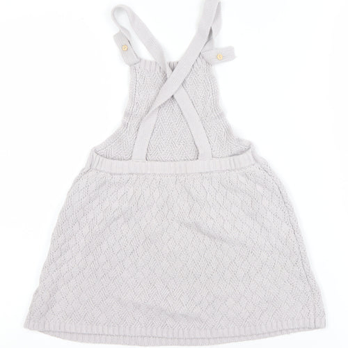 H&M Girls Ivory Knit Cotton Pinafore Dress 24 Months Button Straps